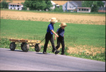 Amish children walking with wagon by Dennis L. Hughes